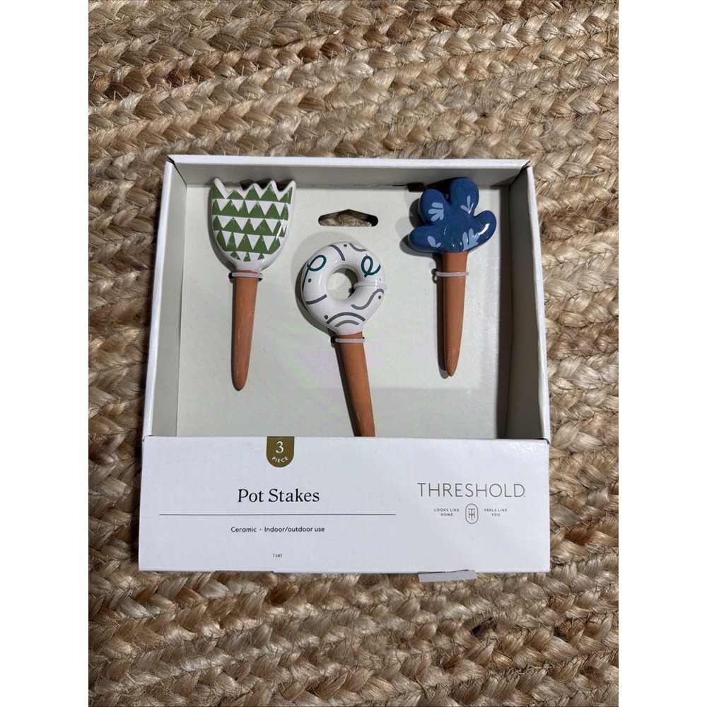 Threshold 3 Piece Ceramic Pot Stakes Set Indoor Outdoor Garden Decor Ceramic